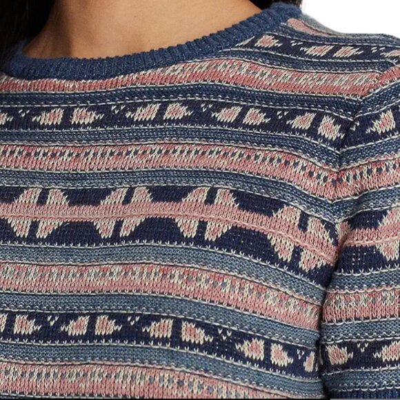 Ralph Lauren Linen Cotton Short Sleeve Sweater XL Geo Stripe New - Picture 4 of 4